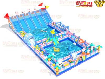 China Large Inflatable Water Fun Park Obstacles Around Two Big Pool 15*30*7m for sale