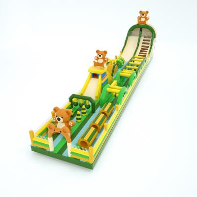 China Commercial Bear Inflatable Obstacles Course Green Yellow 30*5*8m for sale