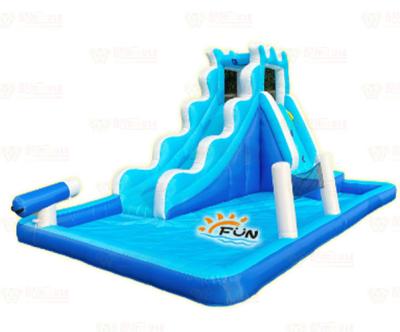 China Polyester Oxford Flotable Blue Water Slide con bolas del océano para niños Parque de diversiones en venta