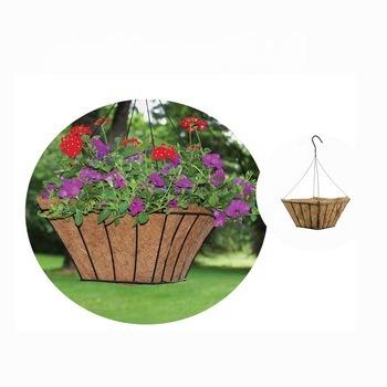 China Plant 30cm Square Outdoor Hanging Flower Basket With Cocos Coir Coating PE Coated Home Decoration Steel Metal Outdoor Flower Plant for sale