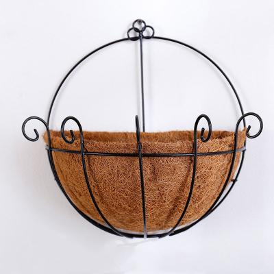 China Garden Metal Planter Hanging Basket with Half Coconut Coir Liner Around Wall Hanging Pots for sale