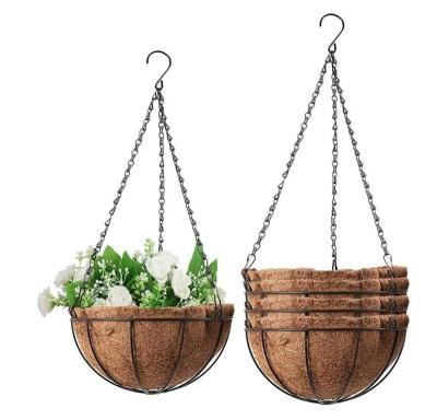 China Wrought Iron Minimalist Cheap Hanging Basket With Cocos Coating Metal Wire Planter Wall Hanging Hanging Basket 2021 for sale