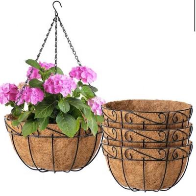 China CLASSIC Wall Mounted Metal Planter Hanging Basket with Cocos Coir Coating for Garden Patio Deck for sale