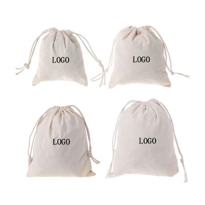 China Custom Logo Cotton Calico Bag Canvas Drawstring Bag White Natural Organic Small Jewelry Pouch Bags Eco-friendly Material for sale