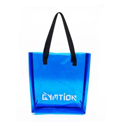 China Clear/Matte/Colorful Logo Women Clear Shopping Bag Solid Color PVC Clear Beach Bag Large Waterproof Plastic Bag for sale