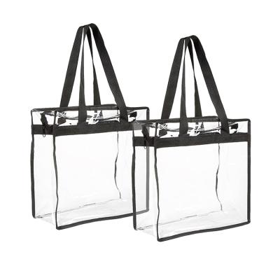 China Clear/Matte/Colorful Custom Solid Color Clear Plastic Cosmetic Toiletry Beach Shopping Tote Transparent PVC Bag With Zipper for sale