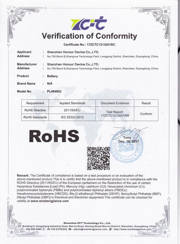 RoHS - Shenzhen Honour Device Co., Ltd.