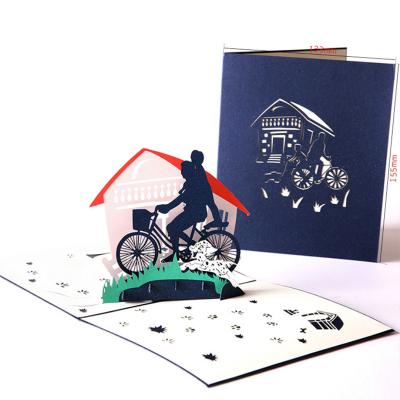 China 3D Europe Riding Bike A DIY Paper Greeting Cards Handmade Happy Father's Day Paper Gift Certificates With Envelope for sale