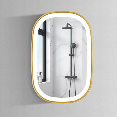 China Bright Gold Framed LED Lighted Wall Mounted Vanity Bathroom Mirror for sale