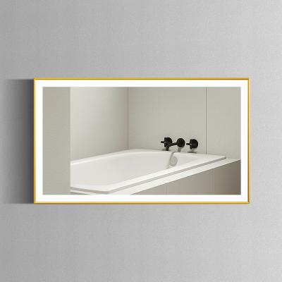 China Luxury Gold Illuminated Aluminum Framed Bath Mirrors Led Illuminated Bathroom Mirrors for sale