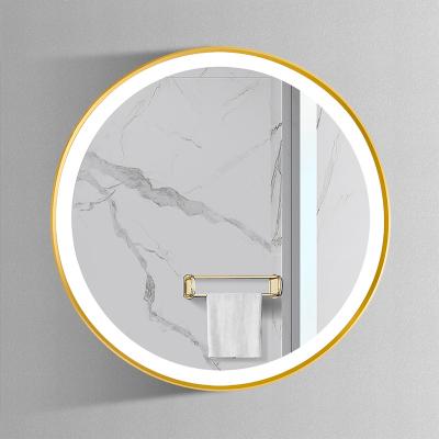 China Illuminated Round LED Fancy Mirror For Bathroom Gold Frame Bath Mirror for sale