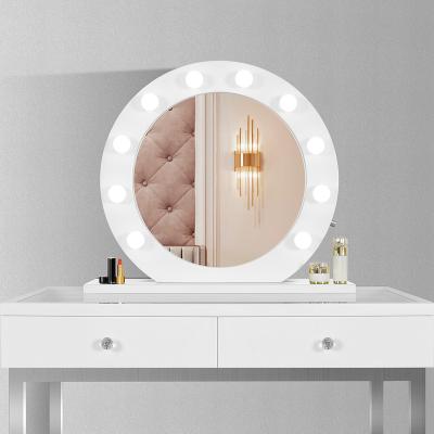 China Hollywood style lighted vanity mirror with lights in round shape for sale