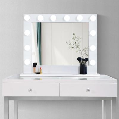 China Hollywood Style Slim Lighted MDF Desk Smart Mirror For Hair Salon 12pcs Led Bulbs for sale