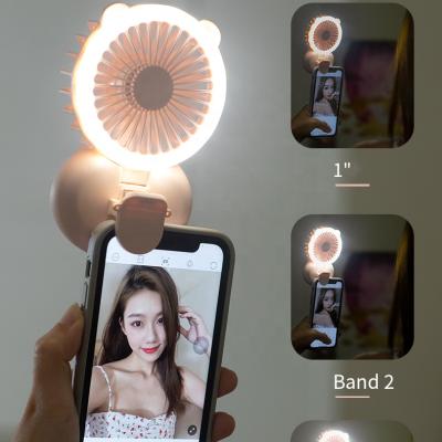 China Phone Clip With HOT Night Light Mini Portable USB Rechargeable Fan 2022 Direct Selling Makeup Mirror Fan Three Speed ​​Factory Cooling Handheld Cosmetic Mirror for sale