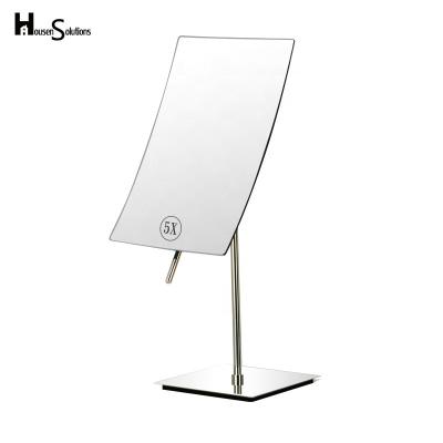 China Modern Stainless Steel Finished 5x Magnification Makeup Mirror Magnification Vanity Mirror Adjustable Rectangular Tabletop Mirror for sale