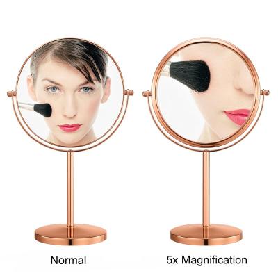 China Desktop Mirror Drop Shipping Hot Sale Amazon Metal Large Size Two Side Magnifying Round Rose Gold Tabletop Makeup Mirror for sale