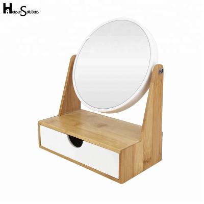 China Storage Bamboo Plastic Dressing Table Make Up Mirror With Storage Drawer Organizer for sale