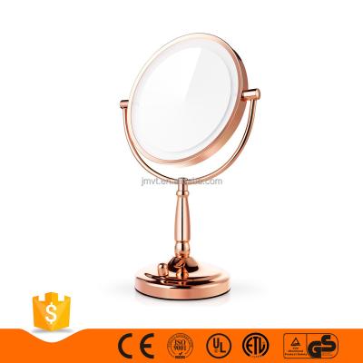 China Amazon Hot Sale 8inch Desktop Cosmetic Mirror Broadway 7x Modern Vanity Mirror Magnifying Lighted Led Makeup Mirror Rose Gold for sale