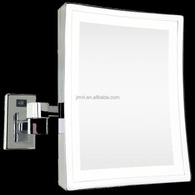 China Double Arm Extend Rectangle Wall Mount Movable Bathroom Mirror LED Makeup Double Sides Led Wall Mirror With Extendable Arms for sale