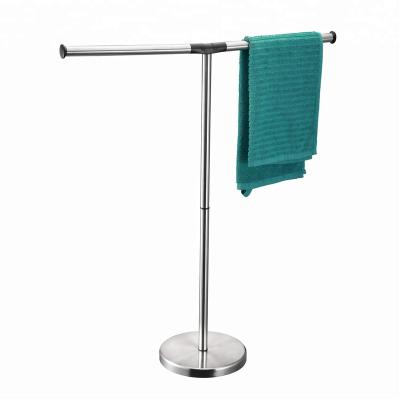 China Hotel VLGYCLE Rust Free Standing Bathroom Accessories Adjustable Chrome T Stainless Steel Folding Towel Rack Shelf for sale