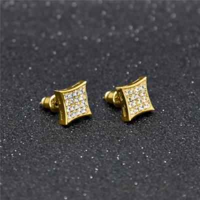 China Long Color Keeping Hot Selling High Quality Rock Zircon Zircon Hip Hop Stud Earrings Arc Edge Square Unisex Copper Earrings Wholesale for sale