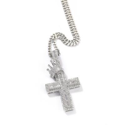 China Luxury Jewelry Men's Ankh Crown Anti-allergy Zircon Hip Hop Stainless Steel Cuban Chain Pendant Cross Necklace for sale