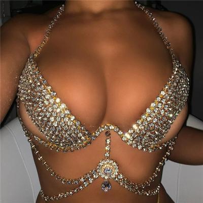 China FASHIONABLE luxury sexy body chain bra set nightclub party chest rhinestone fashion accessories for sale