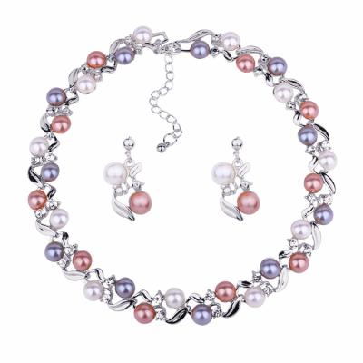 China Factory direct sale FASHIONABLE popular imitation pearl necklace and earring set women jewelry set with charm for sale