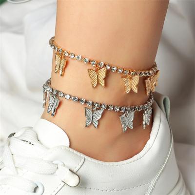 China Shiny butterfly women anklets fashion diamond claw chain foot decoration anklets anklet bracelet jewelry for sale