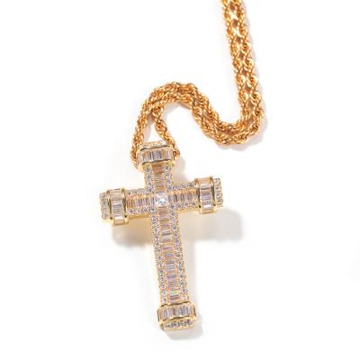 China Fashionable Custom Zircon Gold Cross Necklace Wholesale High Quality Vintage Hip Hop Crucifix Pendant Jewelry for sale