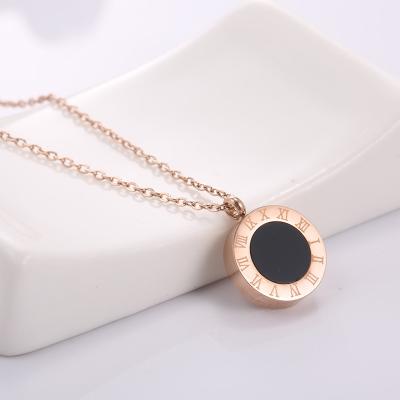 China Romantic Stainless Steel Roman Numerals Black and Small Diamond Roman Numerals Double Ring Circle Square Necklace White Round for sale