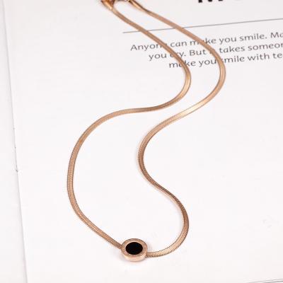 China Romantic fashion and black concise roman numeral female black snake bone chain necklace round shell ring snake black wide chain bone jewe for sale