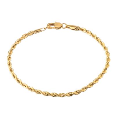 China Hiphop high quality 18k gold plated real rope bracelet for men and women fashion bracelet 4mm gold for sale