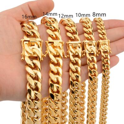 China Punk 14mm 16mm 18mm Hip Hop Cuban Clasp Chain Necklace Tap Stainless Steel for sale