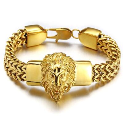 China European and American men's hip hop stainless steel lion head punk titanium steel positive and negative chain bracelet bracelet for sale