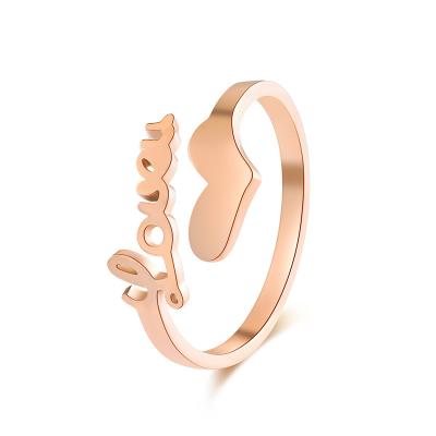 China Punk Love Ring Stainless Steel Letter Fashion Titanium Steel Vacuum Plated Rose Gold Couples Love Ring for sale