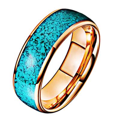 China Cute Tungsten Steel Ring Rose Gold With Natural Turquoise Ring Simple Men's Tungsten Towering Gold Ring for sale