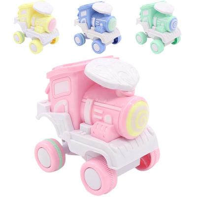 China Promotional Cheap Plastic Kids Play Set Small Children Squeeze 360 ​​Degree Roll Train Car Toy for sale