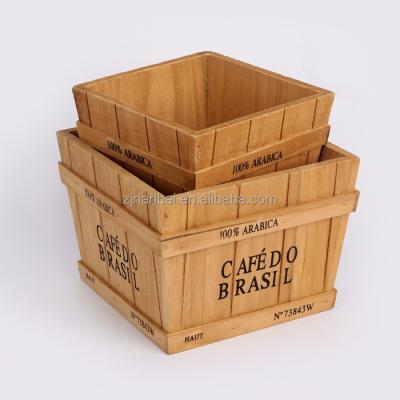 China Solid Box Custom Logo Painted Flower Wooden Crate Flower Pot Solid Wood Crates for sale