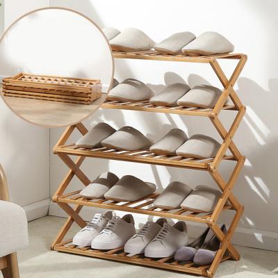 China Custom Portable Foldable Bamboo Wooden Shoe Rack Shoe Rack Decor Flower Planter Home Garden Places Furniture for sale