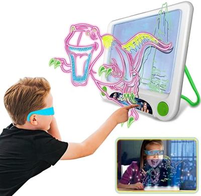 China Plastic Kids Dinosaur LED Tablet Magic Eraser Neon Lamp Educational Plastic 3D Drawing Board for sale