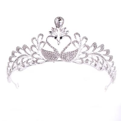 China Handmade Crystal Swan Royal Princess Tiara White Wedding Crown Pageant Hair Bridal Crown For Wedding for sale