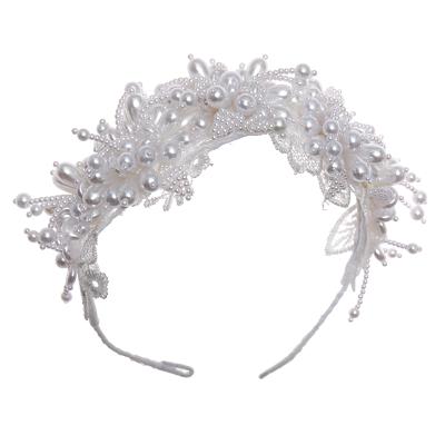 China 2021 New Trendy White Headband Coroa De Noiva Girls Tiaras Hijab Crown Pearl Headpieces for sale