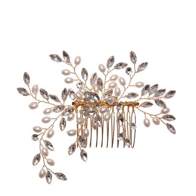 China Crystal Wedding Hair Comb Bridal Gold Hair Comb Fancy Headpieces Hair Paint Decorative for sale