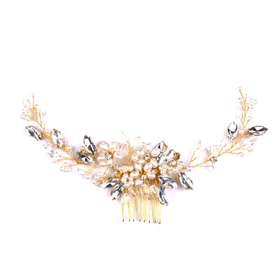 China Wholesale Handmade Hair Accessory Golden Tiara Wedding Hair Comb Exquisite Rhinestone Women Hair Comb for sale