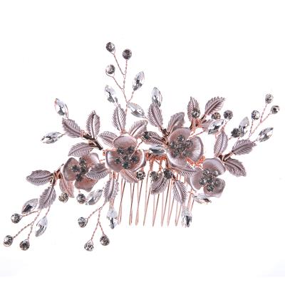 China Handmade Wholesale Rose Golden Flower Hair Accessories Yiwu Bridal Hair Comb Set Hair Coloring Comb for sale