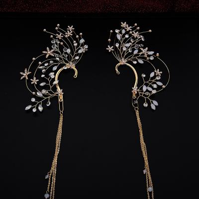 China New Handmade Crystal Crown Bridal Headwear Stunning Long Fairy Earrings Fringed Flower Earrings Feast Tassel Earrings Beads Crystal Wedding Jewelry for sale