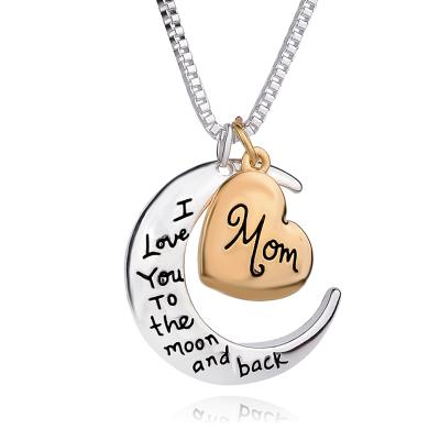 China Letter Mom Necklace Eco-Friendly Mom I Love You To The Moon And Heart Back Moon Mom Pendant Necklace for sale