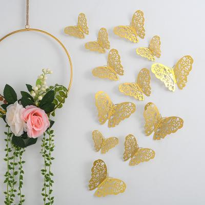 China Decorate metal stereo hollow texture layout wall birthday party decoration wall stickers creative butterfly 3d wall stickers for sale