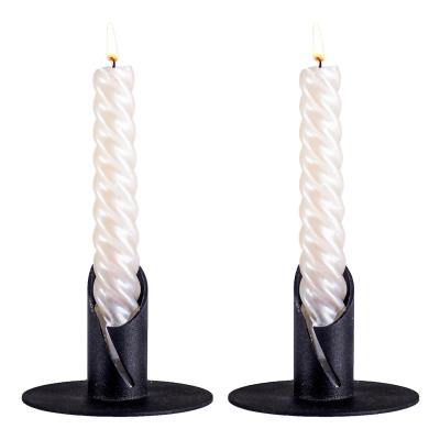 China 2021 New Black and White Slant Cut Metal Candle Holder Two Candle Holder Home Table Decoration Sandblasted Iron Candle Holder for sale